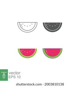 Ripe Watermelon in slices for feeling fresh summer time. Fresh red melon slice with seeds or ossicle. Food, fruit, melon, summer, water, icon. Vector illustration. Design on white background. EPS10