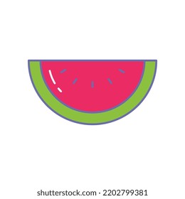 Ripe Watermelon in slices for feeling fresh summer time. Fresh red melon slice with seeds or ossicle. Food, fruit, melon, summer, water, icon. Vector illustration filled outline style. EPS10