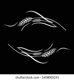 Ripe wheat ears on black background. Vector illustration, can be used as frame, corner or border element. 
