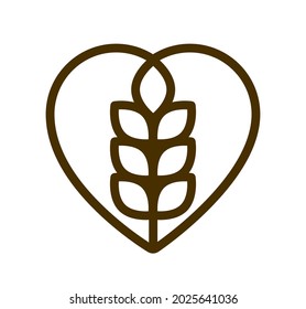 Ripe wheat spike vector linear icon isolated on white background, design element for emblem or logo creation for agriculture or healthy food theme.