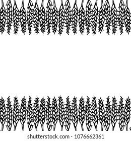 Ripe Wheat Spikelets Endless Brush. Border Ribbon of Malt with Space for Text. Farm Harvest Template. Realistic Hand Drawn Illustration. Savoyar Doodle Style.