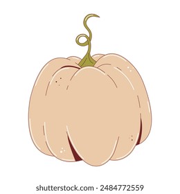 Ripe white pumpkin isolated on transparent background. Fall harvest gourds, halloween invitation. Healthy organic food concept. Vector autumn vegetable illustration in flat style.