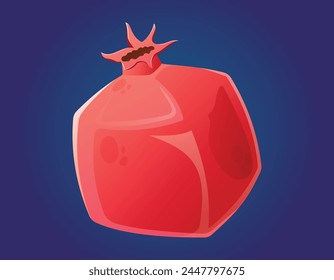 Ripe whole red pomegranate. Vector isolated cartoon illustration of fruit.