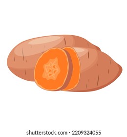 Ripe Yam On A White Background. The Ingredient. Cartoon Design.