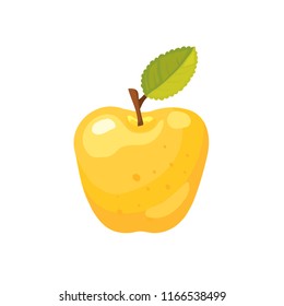 Ripe yellow apple isolated on white background.  Vector illustration.