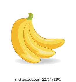 Ripe, yellow bunch of three bananas. Cute vector illustration in cartoon style.