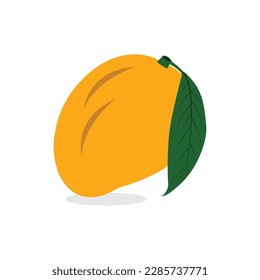 Ripe yellow mango Vector hand drawn cartoon illustrations with green leaf.