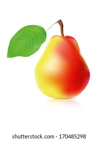 Ripe yellow pear with leaf