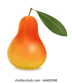 Ripe yellow pear with leaf. Vector