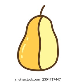 Ripe yellow pear. Useful tasty juicy fruit, seasonal vitamin. Frugarianism, raw eating. Colorful vector isolated illustration hand drawn with outline doodle