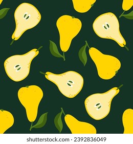 ripe yellow pears on a seamless background. print sweet pear duchesse