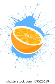 ripe yummy oranges with splash on background