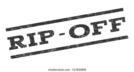 Rip-Off watermark stamp. Text caption between parallel lines with grunge design style. Rubber seal stamp with dust texture. Vector gray color ink imprint on a white background.
