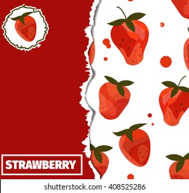 Ripped background made with red strawberries. Textbook cover. Vector fruits background