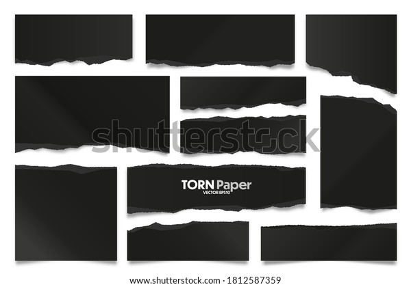 Ripped black paper strips. Realistic\
crumpled paper scraps with torn edges. Shreds of notebook pages.\
Vector illustration.