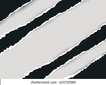 Ripped black paper and white background with space for text, vector art and illustration.