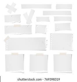 Ripped blank note, notebook, adhesive, masking tape paper for text or message stuck on white background