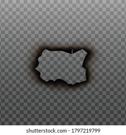 Ripped And Burnt Paper Hole Texture Frame Isolated On Transparent Background - Distressed Shape With Scorched And Charred Edge Effect. Vector Illustration.