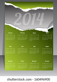 Ripped calendar design in green for year 2014