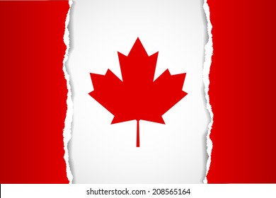 Ripped Canadian flag made of torn papers