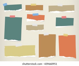 Ripped colorful blank note paper are stuck on lined pattern