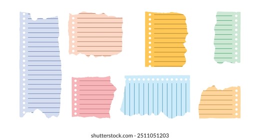 Ripped colorful lined paper set. Planner sheets bundle.