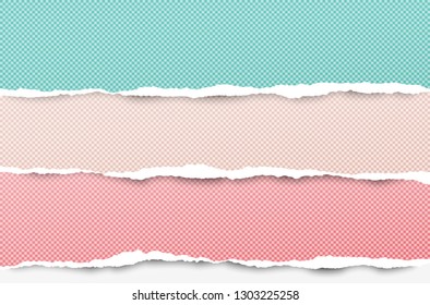 Ripped colorful squared horizontal paper strips for text or message. Vector illustration