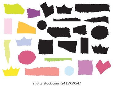 Ripped and cutout paper, jagged trip sticker piece. Black shape with zigzag edge. Isolated objects vector on white background