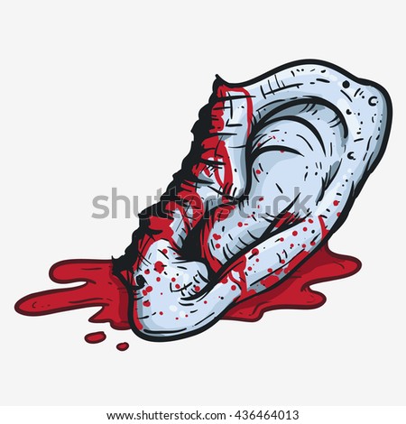 ripped ear covered by fresh blood
