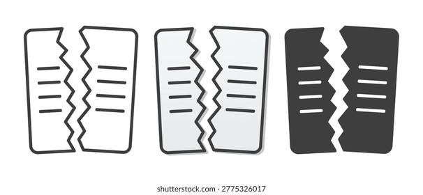Ripped File Icon. Torn Document. Corrupted Data Symbol. Vector Illustration
