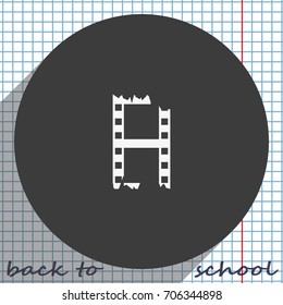 Ripped film strip. Celluloid icon.