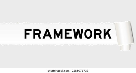 Ripped gray paper background that have word framework under torn part