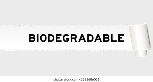Ripped gray paper background that have word biodegradable under torn part