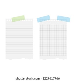 Ripped lined notebook pages templates for notes or memo. Vector illustration