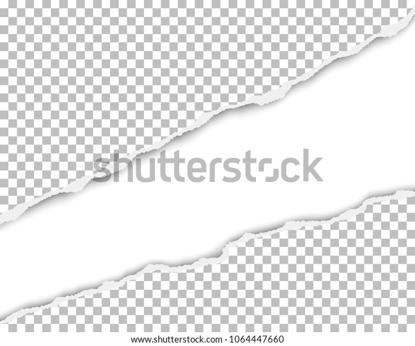 Ripped long\
hole in sheet of transparent paper with white resulting background.\
Vector template paper\
design.