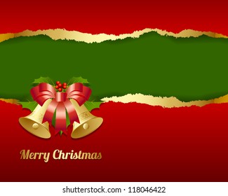 Ripped Merry Christmas card made of torn paper with decoration