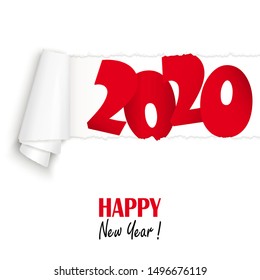 ripped open white paper showing 2020 and text Happy New Year