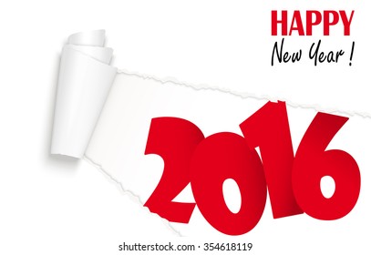 ripped open white paper showing 2016 and text Happy New Year