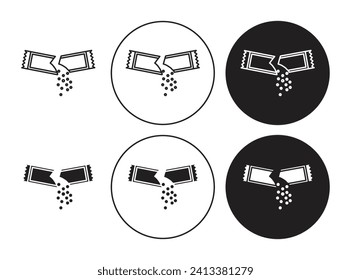 Ripped Packet Sugar Vector Illustration Set. Sweetener Pouring from Airtight Packet Sign in Suitable for Apps and Websites UI Design Style.