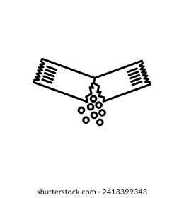 Ripped packet sugar vector line icon illustration.