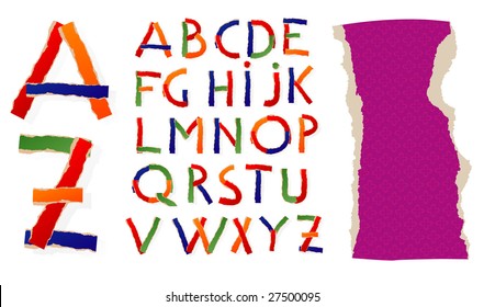 Ripped paper ABC. Vector font.