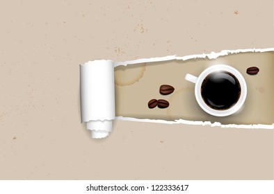 Ripped paper background - coffee concept. Vector file.