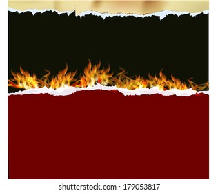 Ripped paper background and flames