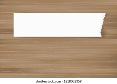 Ripped paper background on brown wood texture. Torn paper edge with area for copy space. Vector illustration.