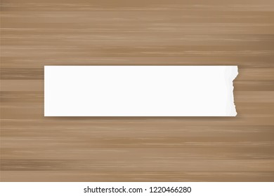 Ripped paper background on brown wood texture. Torn paper edge with area for copy space. Vector illustration.