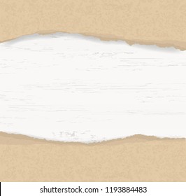 Ripped paper background on wood texture with framing area for copy space. Vector illustration.