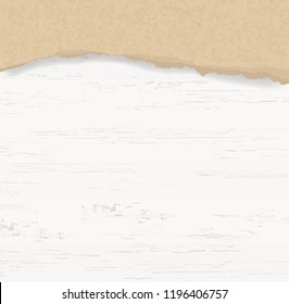 Ripped paper background on wood texture. Vector illustration.