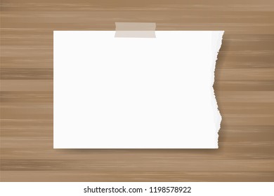 Ripped paper background stick on wood texture. Vector illustration.