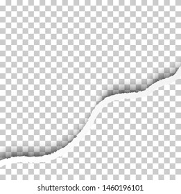 Ripped Paper Border with Shadows Isolated on Transparent Background. Realistic  Corner Paper Edge
