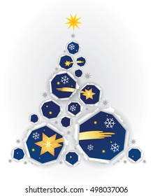 Ripped paper Christmas tree with Star of Bethlehem.
Holes in the paper forming the shape of a Christmas tree with Star of Bethlehem.Vector